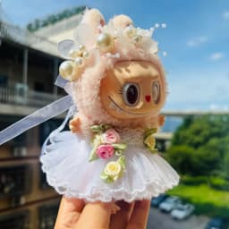 For Labubu Doll Clothing Strap Pants with Mini Headphones and Mini Camera 17cm Clothing Shoes Doll DIY Accessories Training Sit