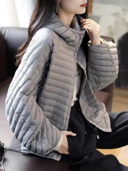 Slim Fit Hooded down Cotton Jacket Lightweight Stripe Pattern Women's Fashionable Warm Cotton Coat Single Button Closure Long...