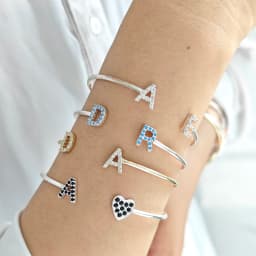 Doremi Birthstone Coloful Zircons 9mm Initial Letters Stagger Bangles Custom Jewelry Gift Designer Bangles