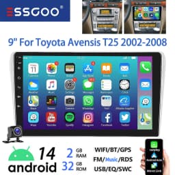 ESSGOO 9" Touchscreen Android14 For Toyota Avensis 02-08 GPS Navi FM Autoradio Wireless Carplay Android Auto GPS Navi BT Wifi FM