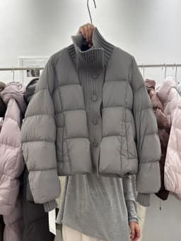 Women's Short Down Coat Knitting Spliced Stand Collar Puffer Jacket Winter Single Breasted Loose Casual Chic Thick Warm Overcoat