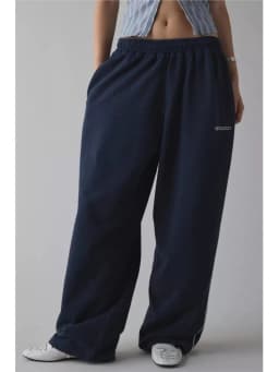 Spring Autumn New Pink Embroidered Casual Pants For Women Loose And Comfortable Straight Elastic Waist Trousers 2026
