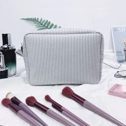 Personalized Striped Makeup Bag Custom Name Embroidery Cosmetic Pouch Travel Toiletry Organizer Gift for Women Girls Bridesmaid