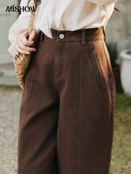 MISHOW Women's High Waist Straight Pants 2026 Spring 100 Cotton Seam Detail Trousers Casual Loose Wide Leg Pants MXF14K1208