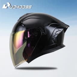 715-Motorcycle Dual Visor Flip-Up Modular Full-Face Helmet Anti-Fog Street Bike Racing Helmet for Women and Men Retro 3/4 Helmet