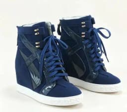 Two-Tone Snake Print Wedge High Top Sneakers Women Genuine Leather Lace Up Hidden Wedge Ankle Boots Platform Casual Shoes Lady