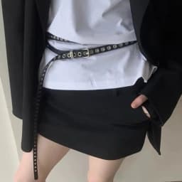 Adjustable PU Leather Double Circle Waist Chain Y2K Wide Belt Women Punk Retro Double Layer Hole Belt Silver Color Buckle Belts