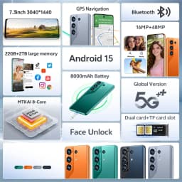 K-Touch Mobile Phones C27 Ultra 5G Dual SIM Smartphone 7.3 Inch Android 15 Cell Phone 22GB 2TB 8000mAh Face Unlock 16+48MP Camera Cellphones For Men Women Gifts