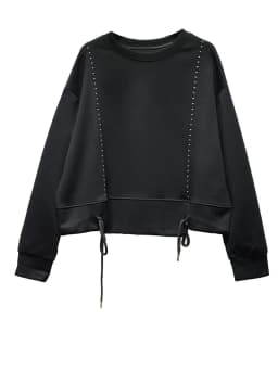[EAM] Black Topstitched Big Size Casual Sweatshirt New Round Neck Long Sleeve Women Fashion Tide Spring Autumn 2026 1DK0315