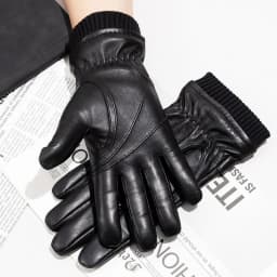 Winter Thickened Fleece Gloves for Men Touchscreen Compatible Windproof Warm Breathable Leather Gloves