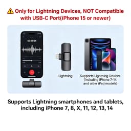 Wireless Lapel Microphone, Lightning Connector Only, mini Clip Microphone, Suitable for Live Streaming, Vlogs, Interviews.