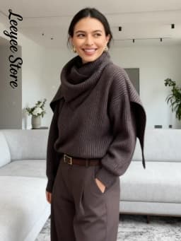 Solid Turtleneck Knit Short Pullover Women Chic Scarf Collar Full Sleeves Loose Warm Sweater 2026 Lady Daily Street Pullovers