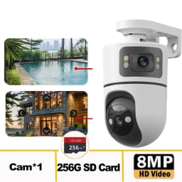 4K 8MP WiFi Surveillance Camera Dual Lens with Adjustable Bracket Two-Way Audio Onvif 10X Zoom Security Wireless Surveillance