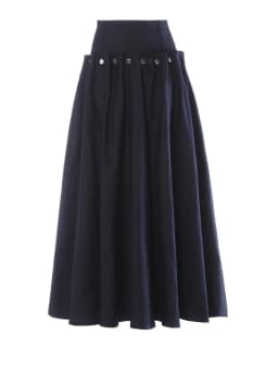 [EAM] High Waist Navy Blue Button Pleated Elegant A-line Half-body Skirt Women Fashion Tide New Spring Autumn 2026 1DJ4551