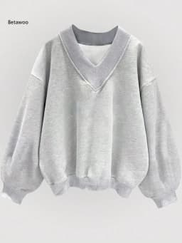 Women Fall V Neck Sweatshirt Loose Fit Long Sleeve Pullover Top Casual Solid Color Oversized Streetwear for Autumn Daily Wear