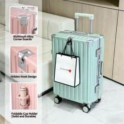 20" Carry On Suitcase Airline Approved, PC Hard Shell Luggage With Aluminum Frame, Spinner Wheels, Built-In Cup Holder, Travel Travel Suitcase