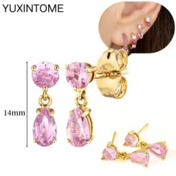 925 Sterling Silver Needle Pink Crystal Heart Hoop Earrings for Women Fashion Geometric Pendant Earrings Luxury Jewelry Gifts