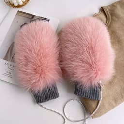 Real Fox Fur Gloves Knitted Women Mittens Winter Girls Fashion Fluffy Warm 100% Real Fox Fur Gloves