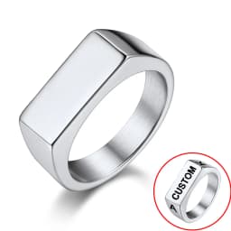 U7 Custom Stainless Steel Round Square Rings for Man Relief Deep Engrave Black White Vector Design Logo Brand Rings Jewelry Gift
