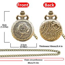 Small, Retro Bronze Steampunk Rose-Carved Small Quartz Pocket Watch Necklace Pendant Clock Chain Men's And Women's Chain Gift