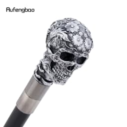 Silver Resin Rose Flower Skull Head Cane Decorative Cospaly Cane Halloween Mace Wand Crosier Performance Stage Cane 94cm