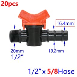20pcs Drip Irrigation Mini Valve 4/7 3/8/10/12/16/20 /25mm Pipe Garden Tap 1/2" 3/4" Male Thread Water Hose Barb Connector