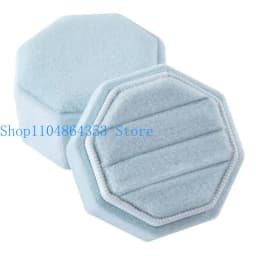 Octagonal Velvets Rings Box for Three Rings Soft Flannel Engagement Display Case Flannel Jewelry Organizers for Rings