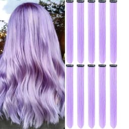 Synthetic 10 PC Hair Extensions Red and Blue Clip in SOlldag Colored Party Highlights Straight Hairpiece for Kids Girls Women