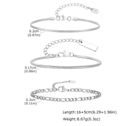 3pcs Men Thin Chain Bracelet,Never Fade Silver Color Twist Chain Wristband,Stylish Punk Jewelry Gift for Husband Father Son