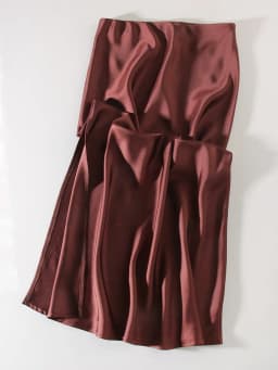 Streamgirl Maxi Solid Slit Skirts For Women Long Elegant Summer Office Champagne Satin Skirts Elastic Waist Women's Summer Skirt