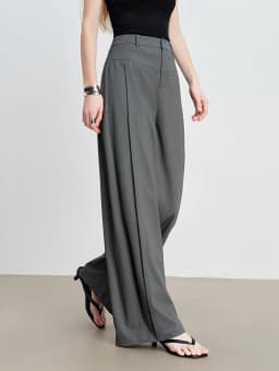 ZIQIAO Panel Design Curved Blade Pleat Casual Tros for Petite Women with Tailored Elements Spring 2026 New Arrival Long Pants
