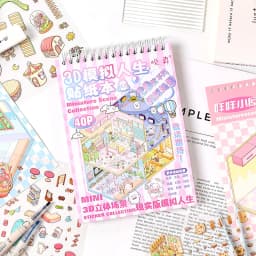 1Style 40Pcs/book Cartoon cute 3D three-dimensional scene sticker book Students' stickers handbook stickers to develop hands-on