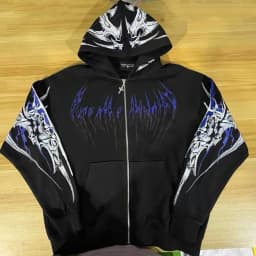 Breathedivinity Fitness Loose Printed Circle Pattern Full-Closure Zippered Hooded Sweatshirt