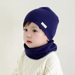 Autumn Winter Cotton Knit Children's Hat Collar 2 Set Boys and Girls Hats Set Baby Solid Color Scarf Cap two-piece