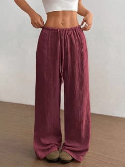 Women's Elegant Versatile Elastic Waist Comfortable Casual Pant Slightly Elastic Simple Solid Color High Waist Wide-leg Pants