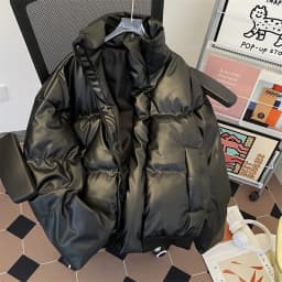 Men's Winter Thickened PU Leather Cotton Jacket Loose Fit Stand Collar Warm Outerwear Cleanfit American Retro Style Coat