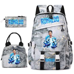 Cr7 Ronaldo 67 Print Student Backpack Set with Lunch Bag Pencil Case Teen Girls School Travel Daypack