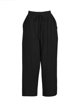 Plus-Size Solid-Color Drawstring High-Waisted Pocket Casual Pants—Casual Everyday Wear, Simple Elastic-Waist Pants