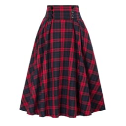 Autumn New Skirt A Line Swing Buttons Long Midi Vintage Skirt Red Green High Waist Plaid Skirts for Women Jupe 2026