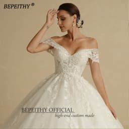 BEPEITHY Customized Off Shoulder Lace Wedding Dresses 2026 For Women Glitter Bridal Ball Gown Plus Size Vestidos De Novia