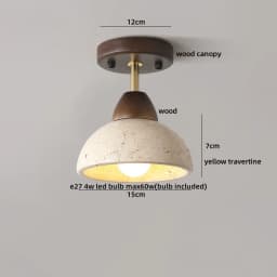 IWHD Wood Canopy LED Ceiling Light Fixture Nordic Modern Simple Ellipse Natural Yellow Travertine Ceiling Lamp Lamparas De Techo