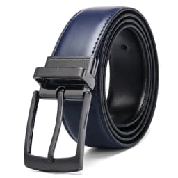 2025 Men Real Cowhide Belt 130cm Long Rotating Pin Buckle Business Casual All Match Double Sided Leather Luxury Navy Blue Style