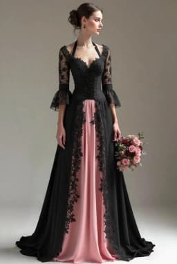 Customized Elegant Gothic Wedding Dresses for Bride 3/4 Sleeves Black Lace Appliques Bridal Gowns A-Line Sweet Wedding Gowns