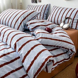 3pcs Simple Pink Striped Duvet Cover Set with 2 Pillowcases Soft Washed Cotton Bedding Set For Girls 150x200cm Bedroom Decor