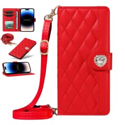 Crossbody Flip Case for Redmi 14C 14R 13C 13 12 11A 10C 10X 10 9C 9A 9 A5 A4 A3 Diamond Leather 3 Cards Wrist Strap Wallet Cover