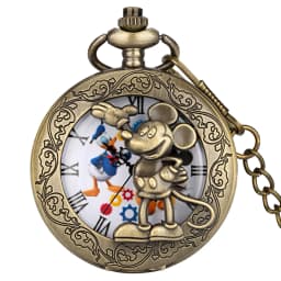 Bronze Anime Clock Comic Cartoon Quartz Pocket Watch  Pendant FOB with 80cm Necklace/30cm Waist Hook Chain Antique Clock for Men