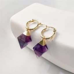 1Pair Natural Rose Quartzs Hoop Earrings, Golden Plating Semi-precious Stone Jewelry For Women Party Gift ER106G