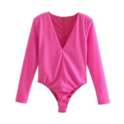 Zevity New Women Sexy V Neck Solid Color Slim Bodysuits Lady Chic High Street Back Zipper Club Party Playsuits Rompers LS9857