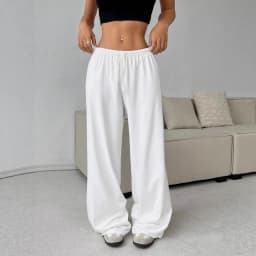 New Women's Fashion Comfortable Solid Color Pants Loose Wide Leg Sporty Casual Elastic Waist Pants