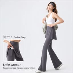 Women's High Waist Tummy Control Flared Yoga Pants with Skirt Overlay 2-in-1 Fall Outwear Sports Leggings for Gym Running